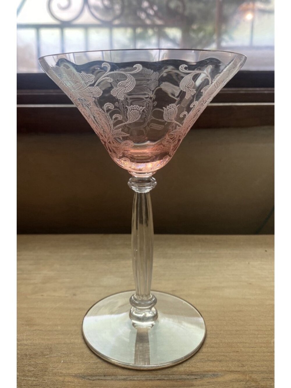 Tiffin Flanders Pink Etched Champagne Sherbert Glass 1920s